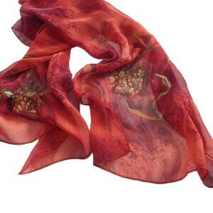 Large Rectangular Scarf/ Wrap/ Dark reddish Orange/ Bejeweled